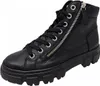 A black leather high-top boot with laces and a side zipper. Voir les images du produit