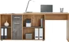 A modern L-shaped desk with integrated shelving and storage compartments, shown against a white background. Produktbild-Vorschau