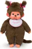 A Monchhichi doll with pink bows and a bib. Náhľad obrázku produktu