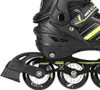 A close-up view of the side of a black and yellow inline skate. Voir les images du produit