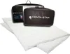 A white duvet is laid out in front of two black and brown storage bags with the brand logo. Produktbild-Vorschau