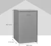 A grey refrigerator with dimensions shown in millimeters. Produktbild-Vorschau