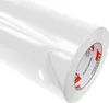A roll of clear, glossy adhesive film is shown against a white background. The film is partially unrolled, revealing its smooth, reflective surface. The core of the roll, made of cardboard, is visible on the right side, with text and branding printed on it Produktbild-Vorschau