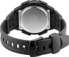 The back of a black Casio watch with a metal case back and a black rubber strap. Produktbild-Vorschau