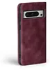 A burgundy flip case for a Google Pixel 8 Pro phone, shown from the side with the camera cutout visible. Produktbild-Vorschau