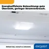 Close-up of an illuminated interior of a refrigerator, with text overlays. Produktbild-Vorschau