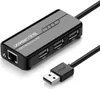A black UGREEN USB 3.0 multifunctional hub with an Ethernet port and three USB ports, connected to a USB-A cable. Voir les images du produit