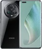 A black Honor Magic5 Pro smartphone is shown from the front and back, displaying its camera array and screen. Podgląd zdjęcia produktu