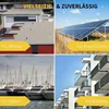 A collage of four images showing different applications for solar panel mounting hardware. Produktbild-Vorschau