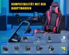 A gaming chair and racing wheel stand setup with various compatible hardware platforms and steering wheels displayed below. Produktbild-Vorschau