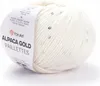 A ball of white yarn with silver sequins, with a label attached. Náhľad obrázku produktu