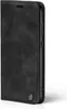 A black flip cover phone case is shown from the side against a white background. Produktbild-Vorschau