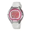 A digital watch with a white band and a pink and silver face. Produktbild-Vorschau