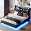 A modern bedroom with a black upholstered bed frame featuring LED lighting. Náhľad obrázku produktu