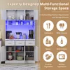 A multi-functional kitchen storage cabinet with various compartments and appliances. The image also features a graphic overlay highlighting storage capabilities. Produktbild-Vorschau