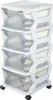 A white plastic chest of drawers with transparent drawers on wheels. Anteprima dell’immagine prodotto