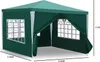 A green party tent with white trim and windows, shown from a slightly angled front view. Produktbild-Vorschau