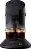 A black Philips Senseo coffee maker brewing coffee into two small clear glasses. Voir les images du produit