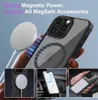 A hand holding an iPhone case with a MagSafe charger nearby, and smaller inset images showing the case in use. Produktbild-Vorschau