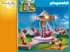 A Playmobil amusement park scene with a carousel ride in motion, figures, and a food stand in the background. Produktbild-Vorschau