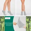 A collage showing women's ankles wearing grey socks and a close-up of grey socks being stretched, with bamboo stalks on the sides. Produktbild-Vorschau