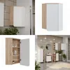 A collage of images showing a corner bathroom cabinet from different angles and in a bathroom setting. Podgląd zdjęcia produktu