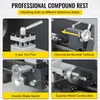 A collage of four close-up images showcasing different parts of a metal lathe, with descriptive text overlays. Voir les images du produit