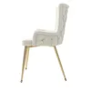 A side view of a single beige upholstered dining chair with gold legs against a white background. Anteprima dell’immagine prodotto