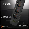 Reagle Multiprise 3m 5 prises & 3 USB (1x USB-C), bloc Voir les images du produit 3