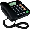 A black corded telephone with a digital display and large buttons is shown from a slightly elevated angle. Náhled obrázku produktu