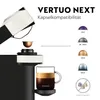 A Nespresso Vertuo Next coffee machine with a cup of coffee and various capsule sizes shown. Produktbild-Vorschau