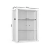 A white display cabinet with glass doors and shelves, shown with dimensions indicated by lines and text. Náhľad obrázku produktu