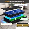 A coffee table with multiple storage compartments highlighted with colored lights and labels. Anteprima dell’immagine prodotto