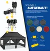 A marketing image showing the assembly steps and color options for a pop-up gazebo. Produktbild-Vorschau