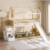 A child's bedroom with a wooden bunk bed featuring a slide and a play area underneath. Náhľad obrázku produktu