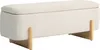 A cream-colored storage bench with wooden legs, shown against a white background. Voir les images du produit
