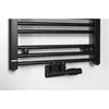 A black radiator valve set mounted on a white wall. Náhled obrázku produktu
