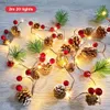 A string of Christmas lights decorated with pinecones, red berries, and pine needles. Produktbild-Vorschau