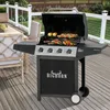 A BIGHORN 4-burner gas grill is set up on a wooden deck, with food cooking on the grill. Produktbild-Vorschau