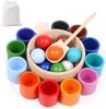 Regenbogen Bälle in Tassen, Montessori Holz Sortier Produktbild-Vorschau 1