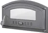 A close-up studio shot of a cast iron oven door with a glass window. Produktbild-Vorschau