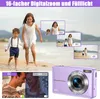 A collage of images showing children on a beach, zoom examples, and a digital camera. Produktbild-Vorschau