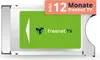 A product shot of a Freenet TV CI+ module with a promotional overlay. Voir les images du produit