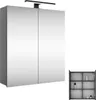 A mirrored cabinet with a light above it, and a separate smaller cabinet with shelves. Produktbild-Vorschau