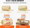 A collage of images showing a lottery drum, its capacity, and a comparison of its window size to other lottery drums. Náhled obrázku produktu