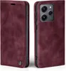 A burgundy flip-style phone case for a Xiaomi Redmi 12 is shown from two angles. Produktbild-Vorschau