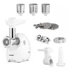 A collection of parts for a meat grinder, including the main unit and various attachments, displayed against a white background. Podgląd zdjęcia produktu