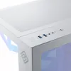A close-up view of the top and front panel of a white computer case, showing ports and a logo. Produktbild-Vorschau