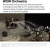 A living room scene with a TV, soundbar, and subwoofer, illustrating audio synchronization. Produktbild-Vorschau