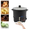 A collage of images showing candles, butter, chocolate, and soap, alongside a commercial wax melter with a tap dispensing liquid into a bowl held by a hand. Náhled obrázku produktu
